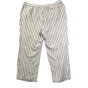 J Jill-Linen Pants-Size 24W-Wide Leg Cropped White/Black Stripes Resort Coastal